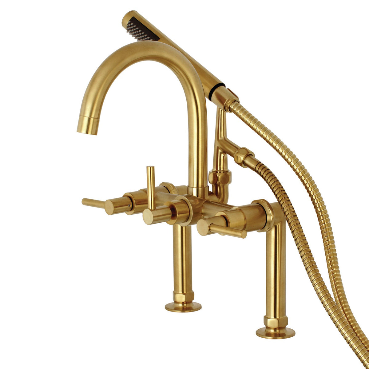 Aqua Vintage Concord 7" Center Deck-Mount Clawfoot Tub Faucet with Hand Shower in Brushed Brass