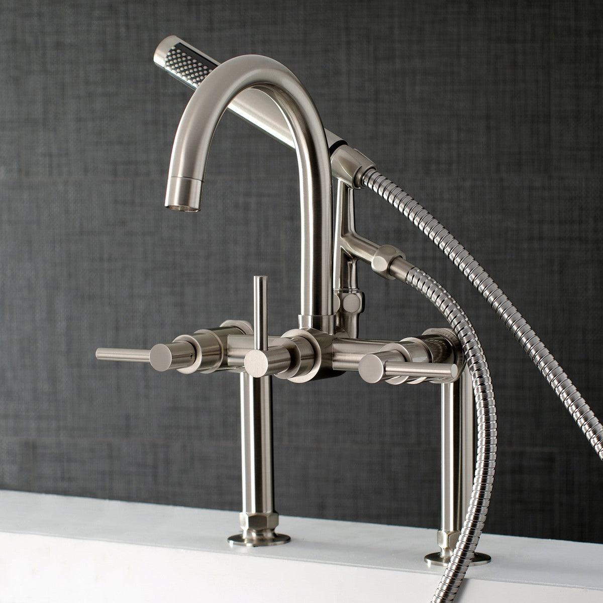Aqua Vintage Concord 7" Center Deck-Mount Clawfoot Tub Faucet with Hand Shower in Brushed Nickel