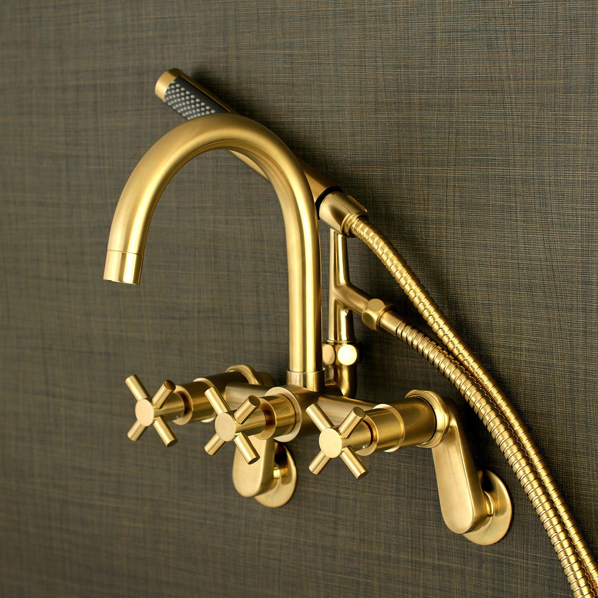 Aqua Vintage Concord 7-Inch Adjustable Wall Mount Tub Faucet in Brushed Brass