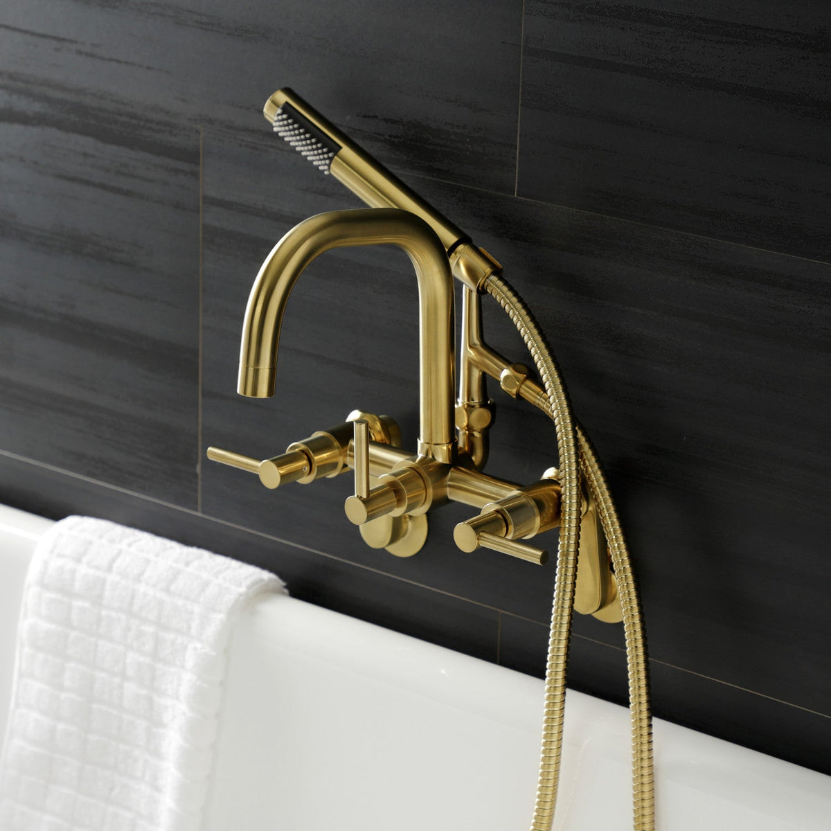 Aqua Vintage Concord Wall Mount Clawfoot Tub Faucet in Brushed Brass