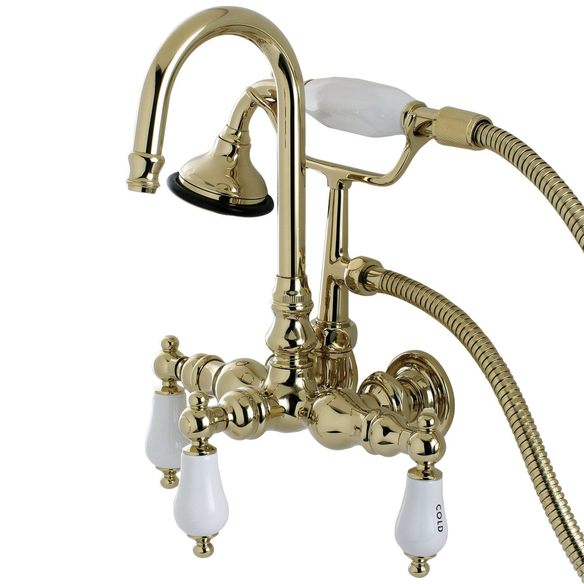 Aqua Vintage Wall Mount Clawfoot Tub Faucet in Polished Brass
