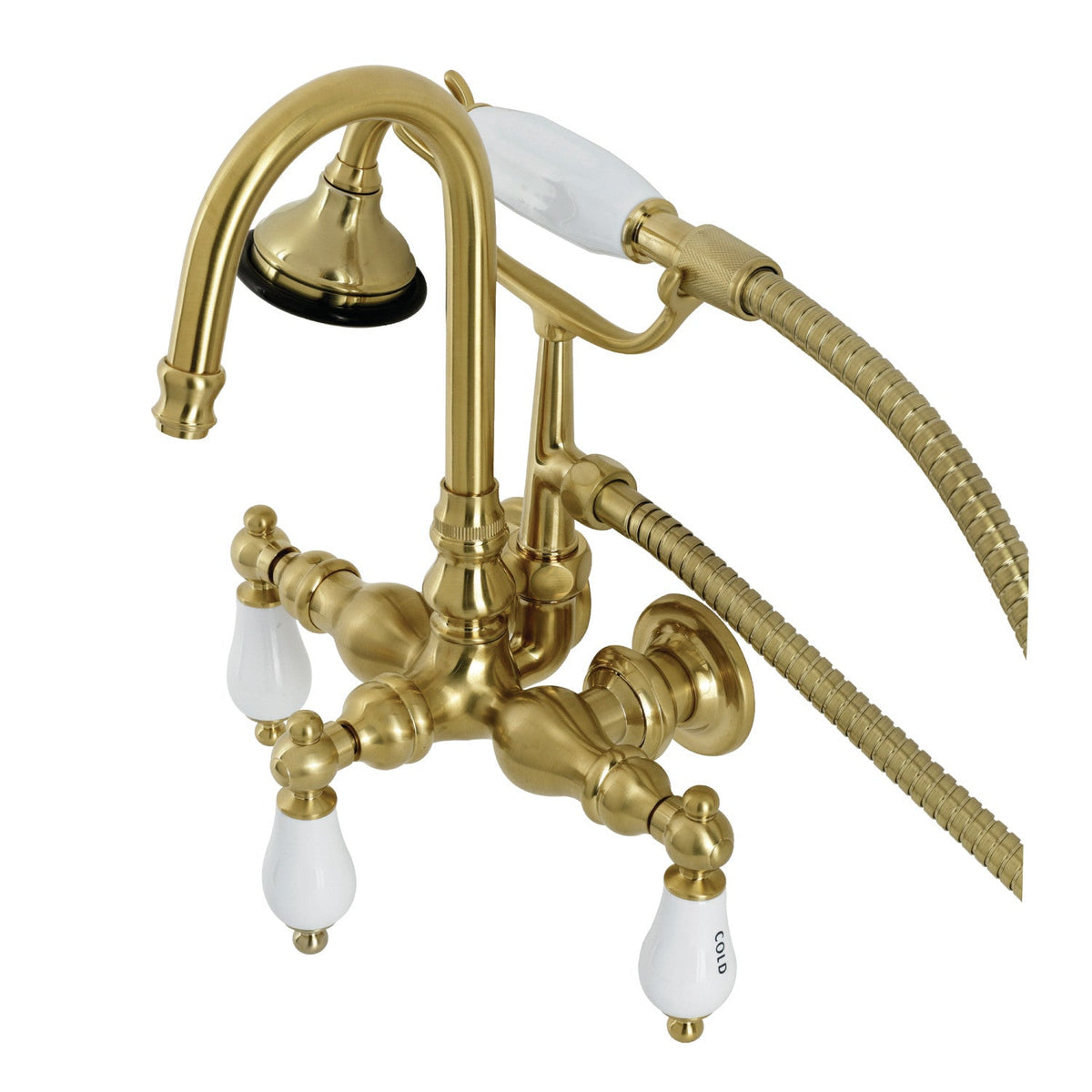 Aqua Vintage Wall Mount Clawfoot Tub Faucet in Brushed Brass