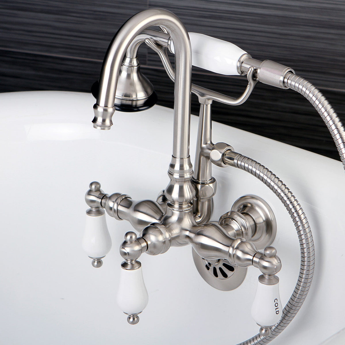 Aqua Vintage Wall Mount Clawfoot Tub Faucet in Brushed Nickel