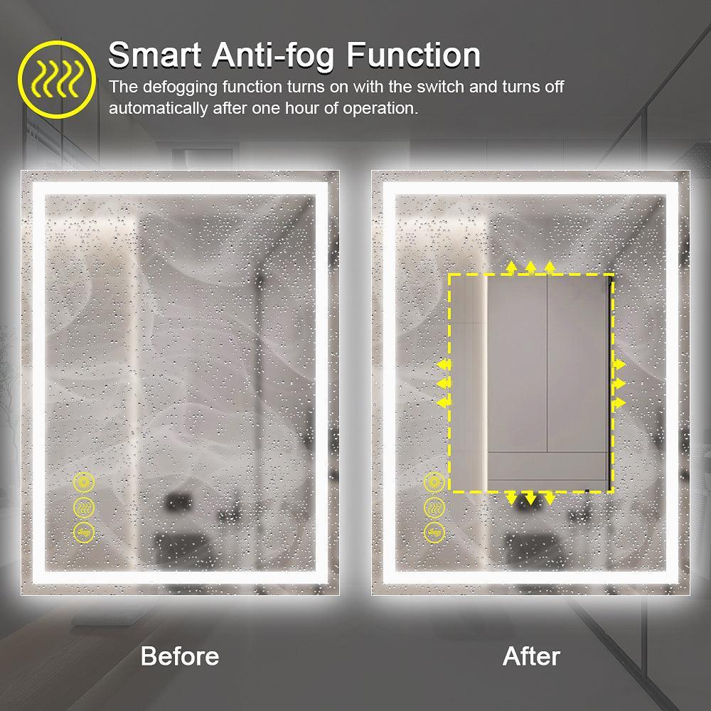 Rectangular LED bathroom mirror with anti-fog foggy and clear view