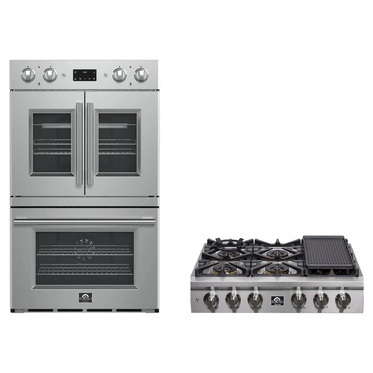 Forno 2-Piece Appliance Package - 36-Inch Spezia Gas Rangetop & French Door Double Wall Oven in Stainless Steel
