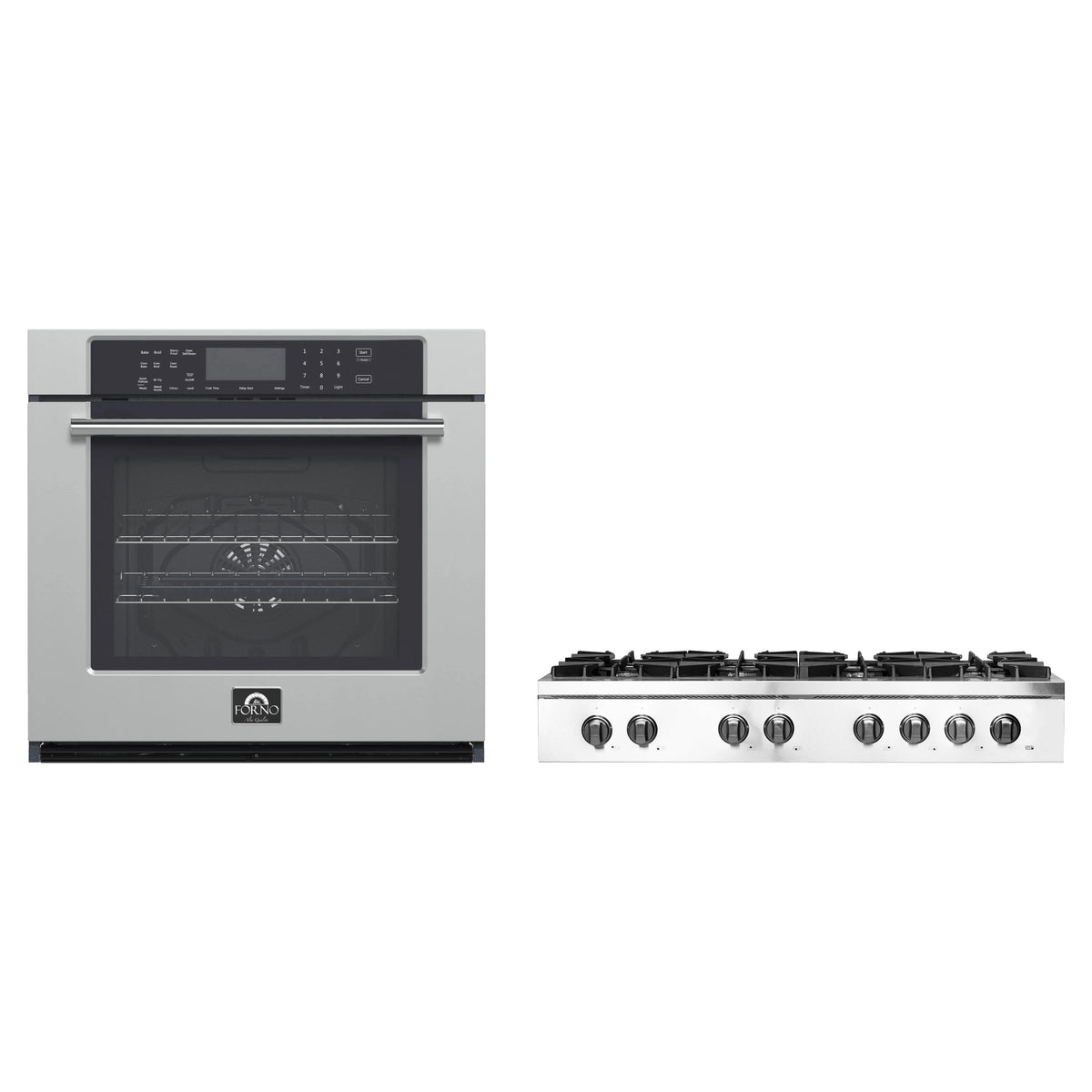 Forno 2-Piece Appliance Package - 48-Inch Lseo Gas Rangetop & Wall Oven in Stainless Steel
