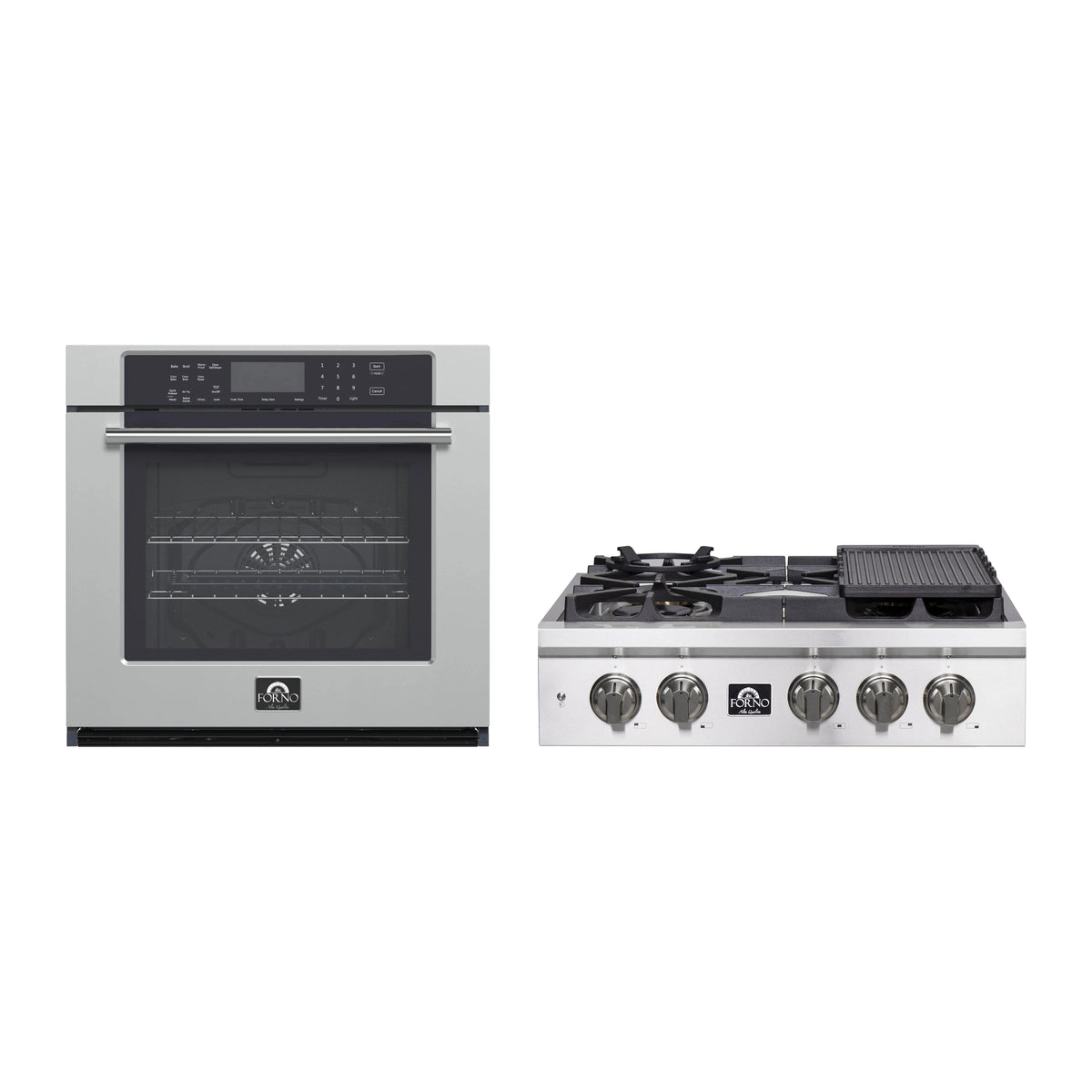 Forno 2-Piece Appliance Package - 30-Inch Spezia Gas Rangetop & Villarosa Electric Wall Oven in Stainless Steel