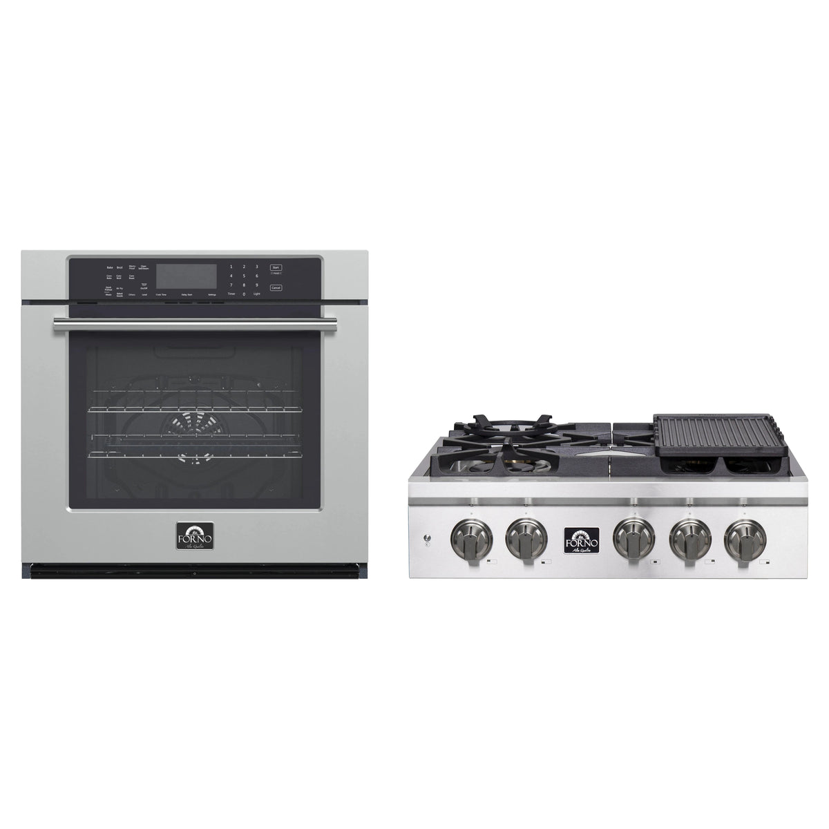 Forno 2-Piece Appliance Package - 30-Inch Spezia Gas Rangetop & Villarosa Electric Wall Oven in Stainless Steel