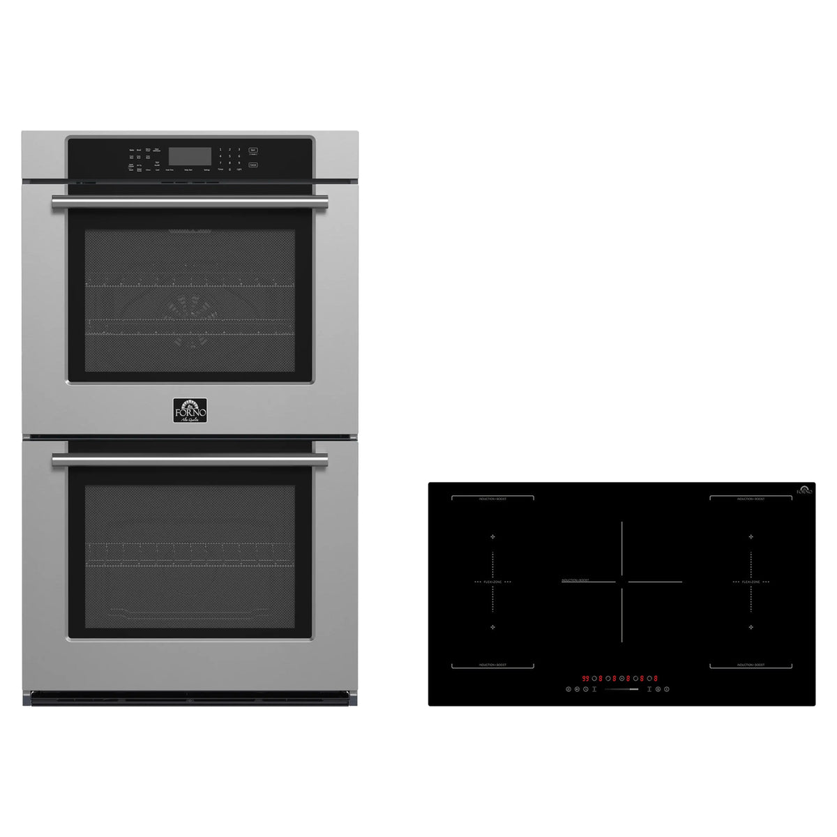 Forno 2-Piece Appliance Package - 36-Inch Ornonzo Induction Cooktop & Villarosa Double Electric Wall Oven in Stainless Steel