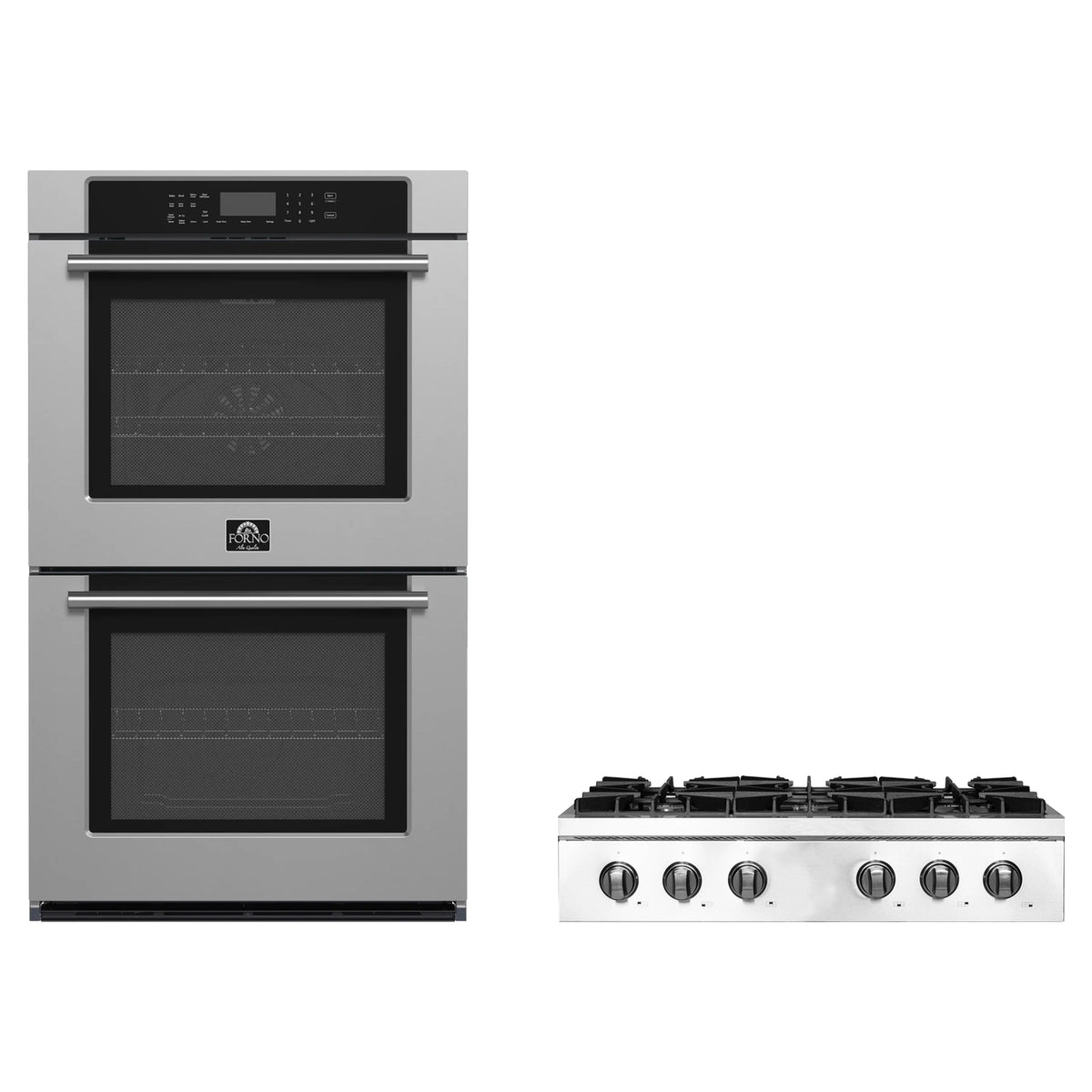 Forno 2-Piece Appliance Package - 36-Inch Villarosa Gas Rangetop & Double Wall Oven in Stainless Steel