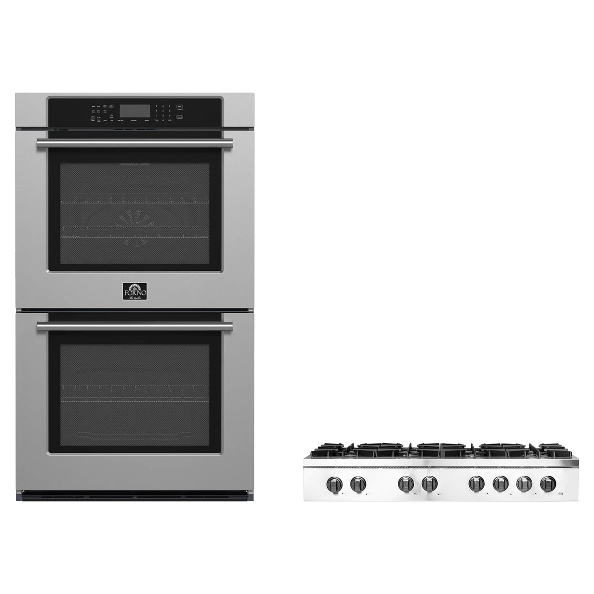 Forno 2-Piece Appliance Package - 48-Inch Villarosa Gas Rangetop & Double Wall Oven in Stainless Steel