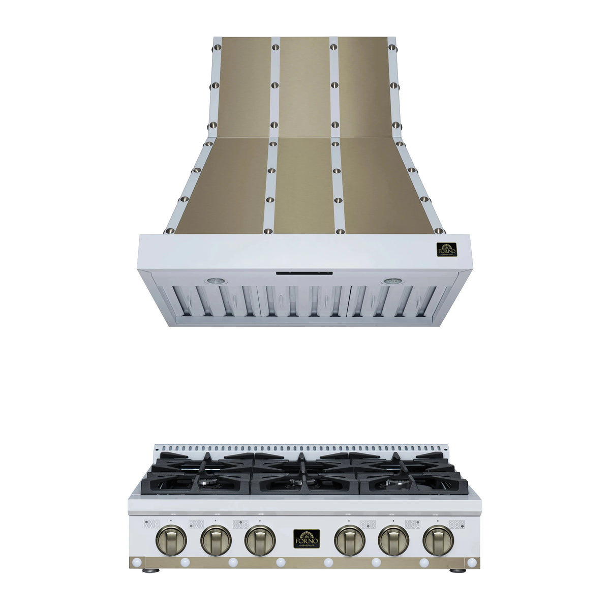Forno 2-Piece Appliance Package - 36-Inch Gas Cooktop & Wall Mount Range Hood in White