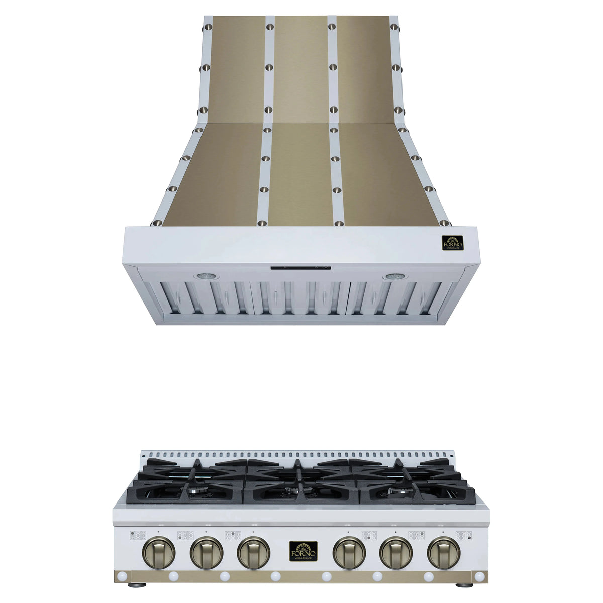 Forno 2-Piece Appliance Package - 36-Inch Gas Cooktop & Wall Mount Range Hood in White
