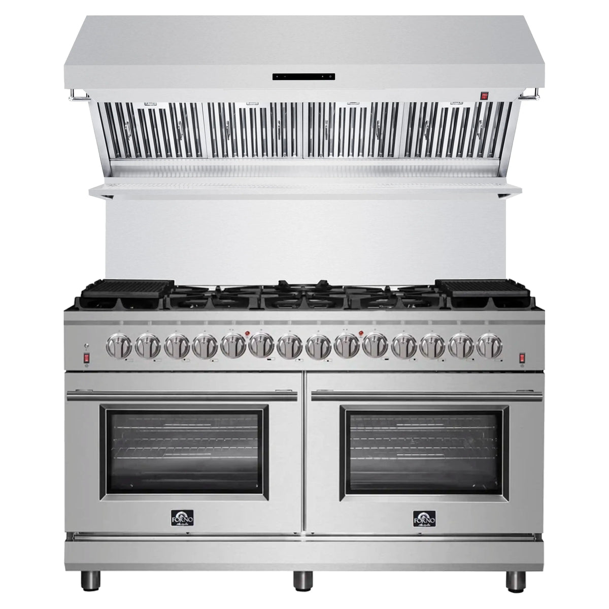 Forno 2-Piece Appliance Package - 60-Inch Dual Fuel Range and Wall Mount Range Hood in Stainless Steel