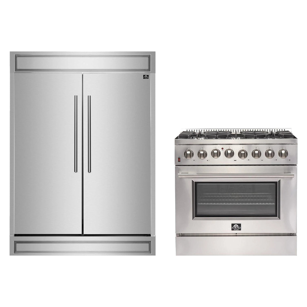 Forno 2-Piece Appliance Package - 36-Inch Dual Fuel Range & 60-Inch Pro-Style Refrigerator in Stainless Steel