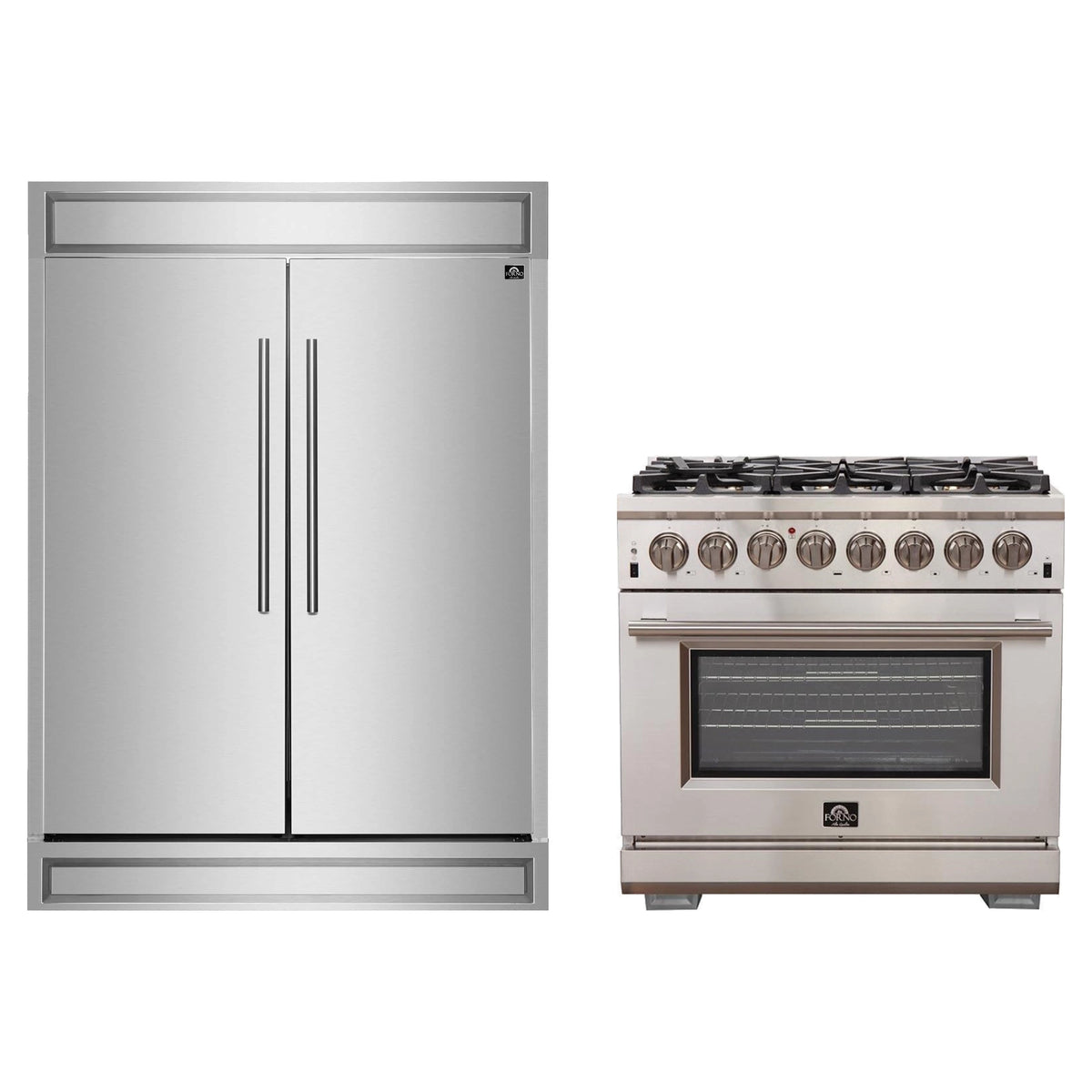Forno 2-Piece Appliance Package - 36-Inch Dual Fuel Range & 60-Inch Pro-Style Refrigerator in Stainless Steel