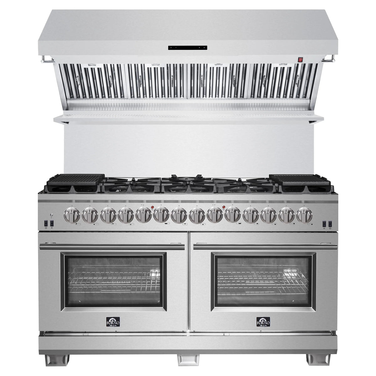 Forno 2-Piece Appliance Package - 60-Inch Dual Fuel Range and Wall Mount Range Hood in Stainless Steel