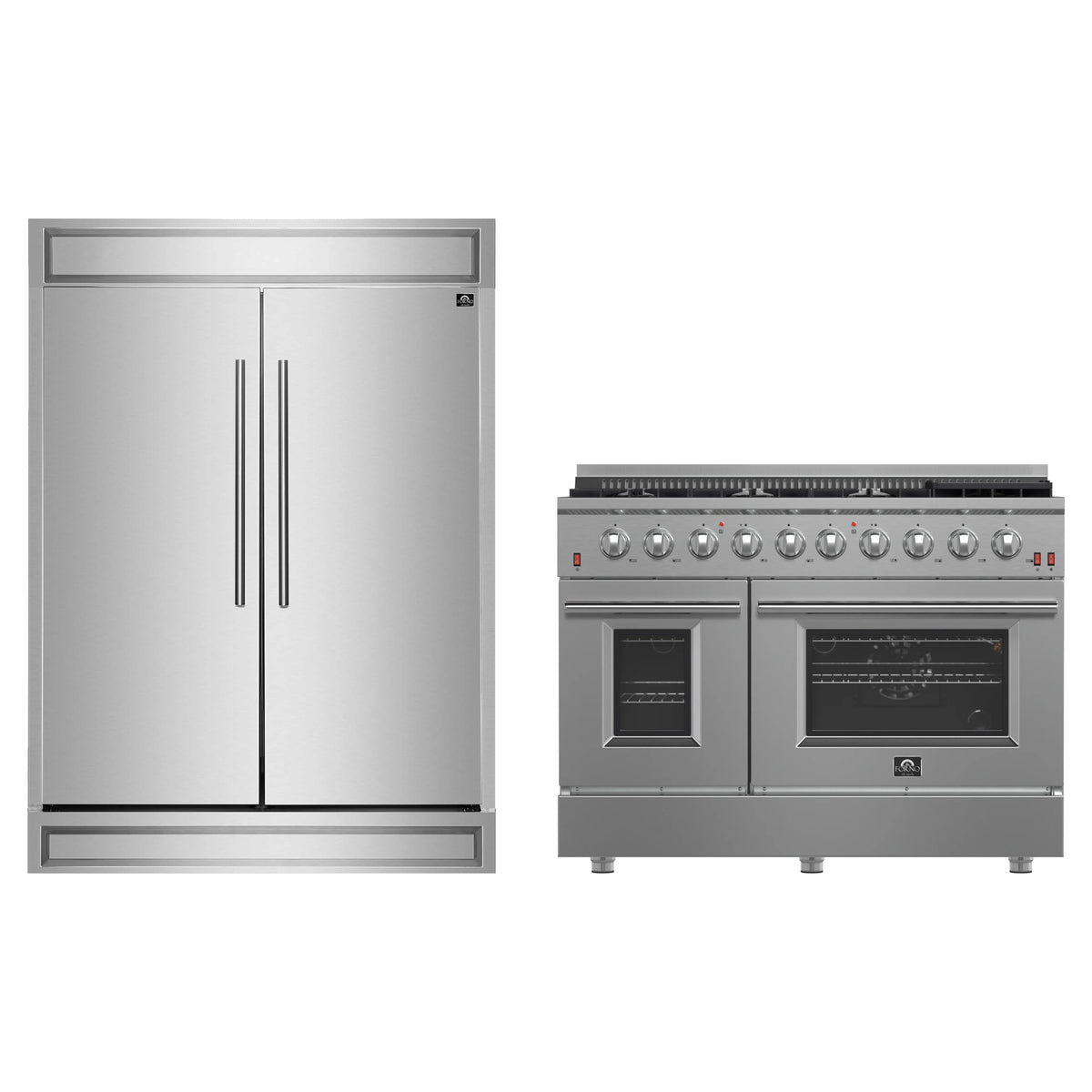 Forno 2-Piece Appliance Package - 48-Inch Gas Range & 60-Inch Refrigerator in Stainless Steel