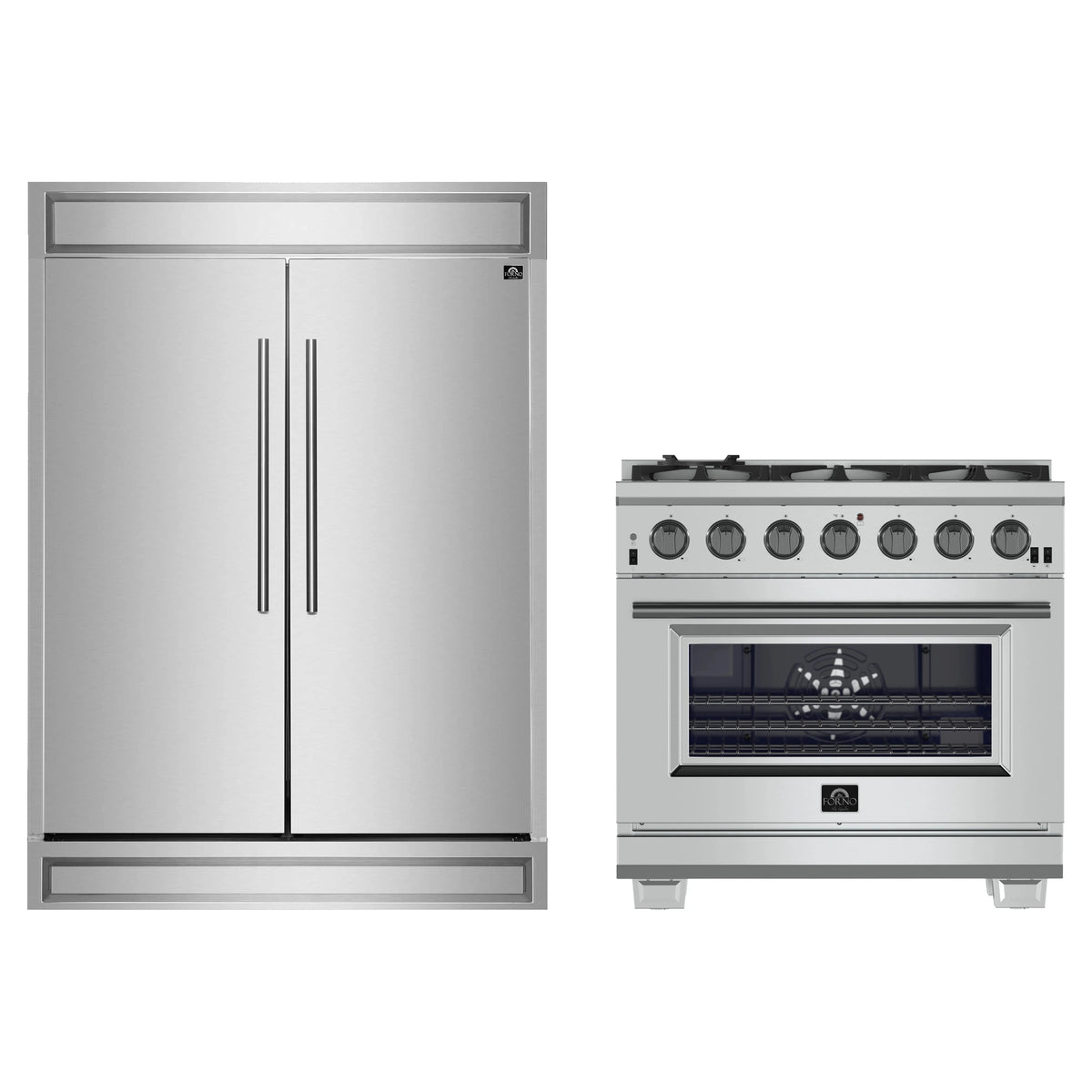 Forno 2-Piece Appliance Package - 36-Inch Gas Range & 60-Inch Pro-Style Refrigerator in Stainless Steel