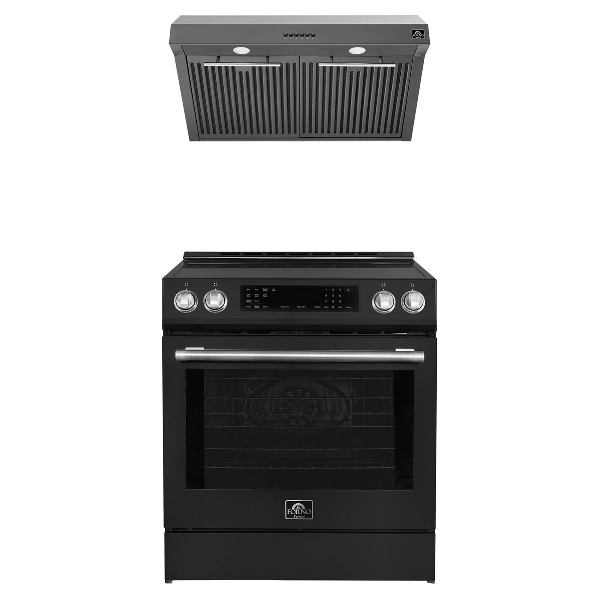 Forno Espresso 2-Piece Appliance Package - 30-Inch Induction Range and Under Cabinet Range Hood in Black with Stainless Steel Trim