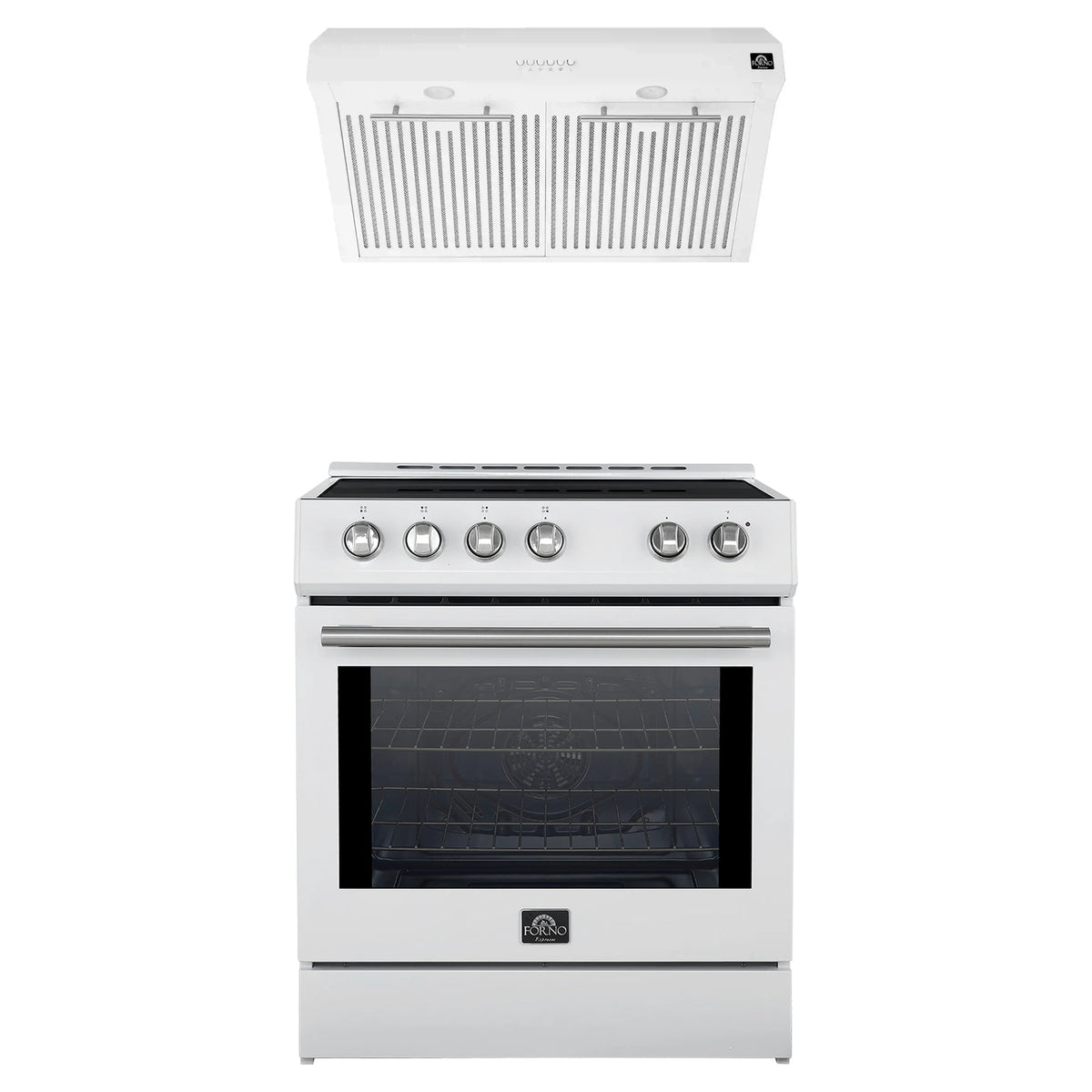 Forno 2-Piece Appliance Package - 30-Inch Induction Range, and Under Cabinet Range Hood in White with Stainless Steel Trim