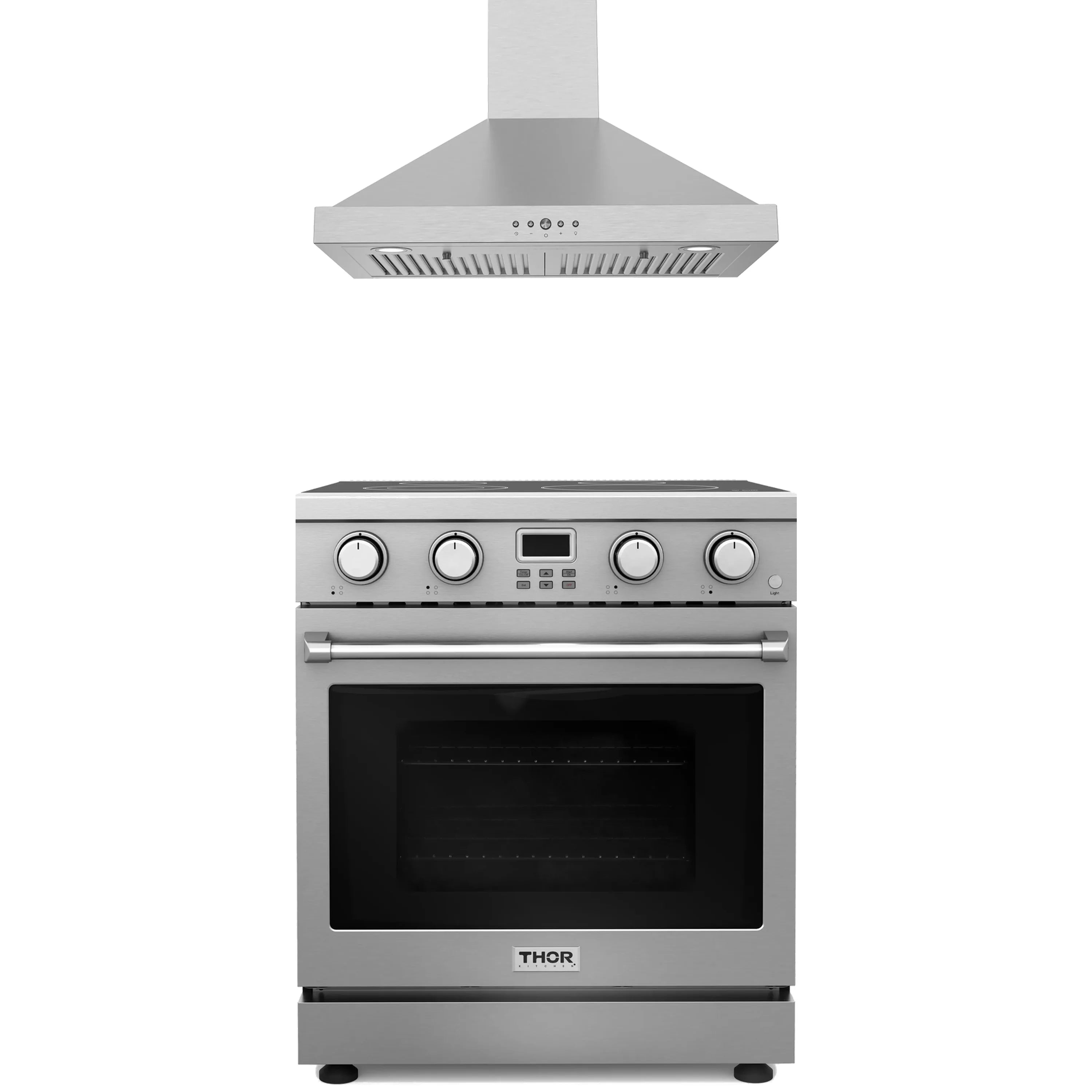 Stainless electric range with black glass oven door and top control panel