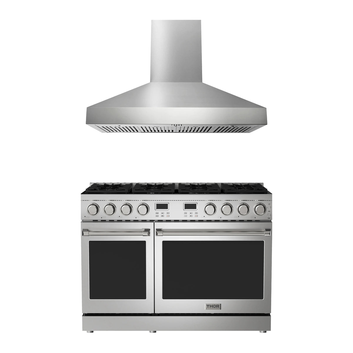 Thor Kitchen 2-Piece Appliance Package - 48-Inch Propane Gas Range & Wall Mount Hood in Stainless Steel