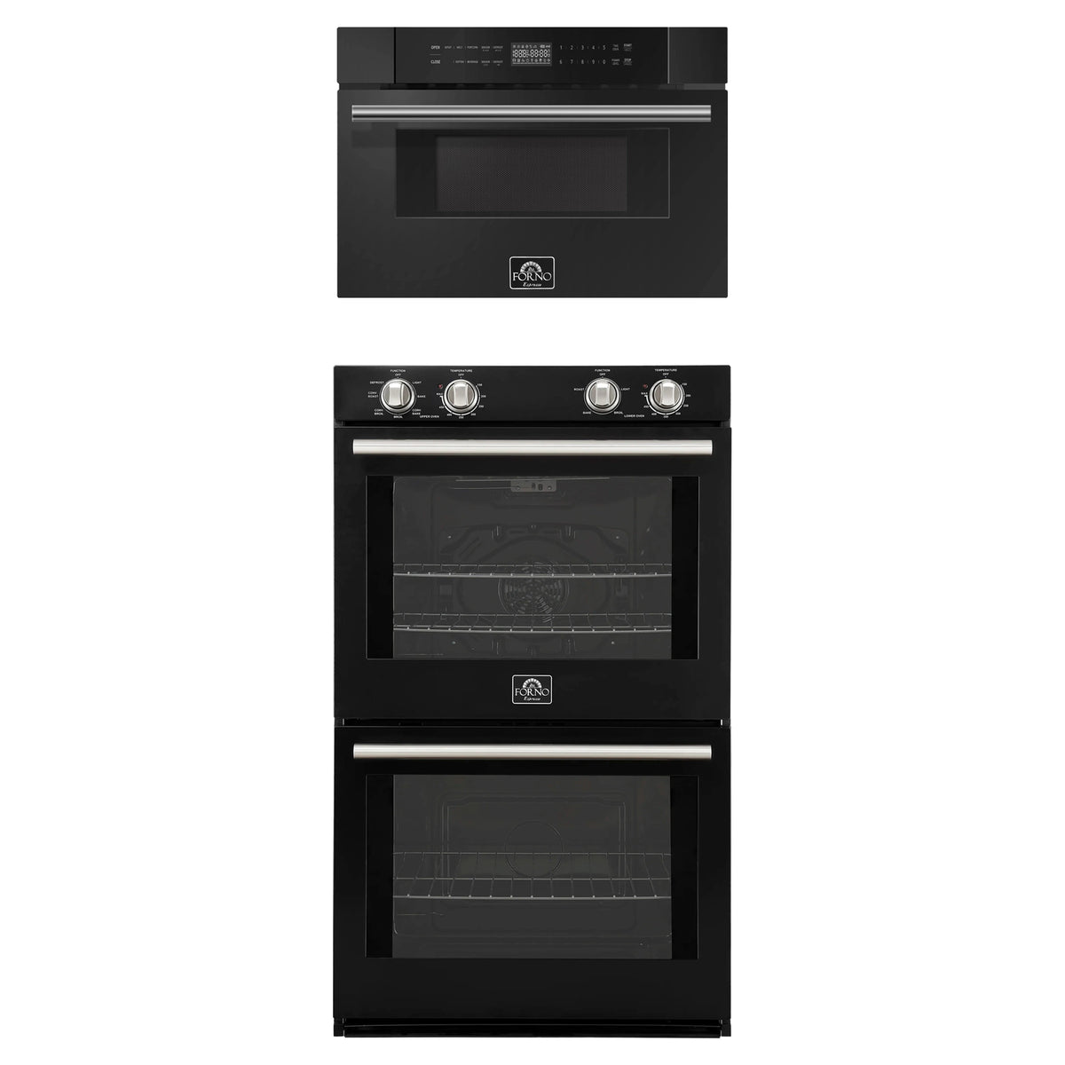Forno 2-Piece Appliance Package - 30-Inch Vomero Double Wall Oven & 30-Inch Microwave Drawer in Black with Stainless Steel Trim