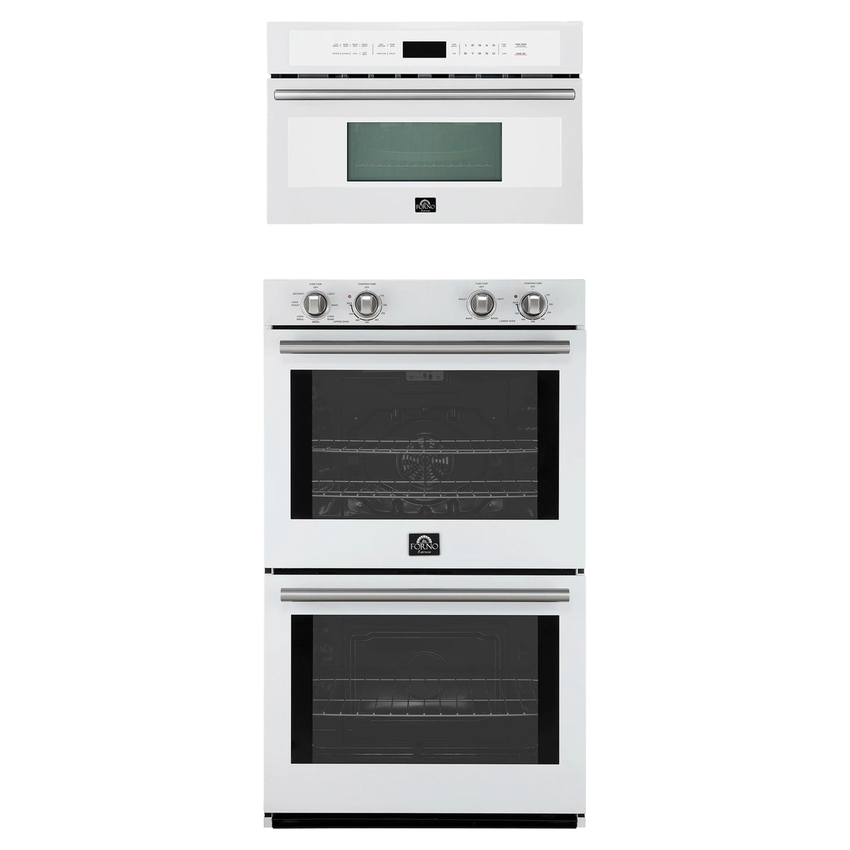 Forno 2-Piece Appliance Package - 30-Inch Vomero Double Wall Oven & 30-Inch Microwave Oven in White with Stainless Steel Trim