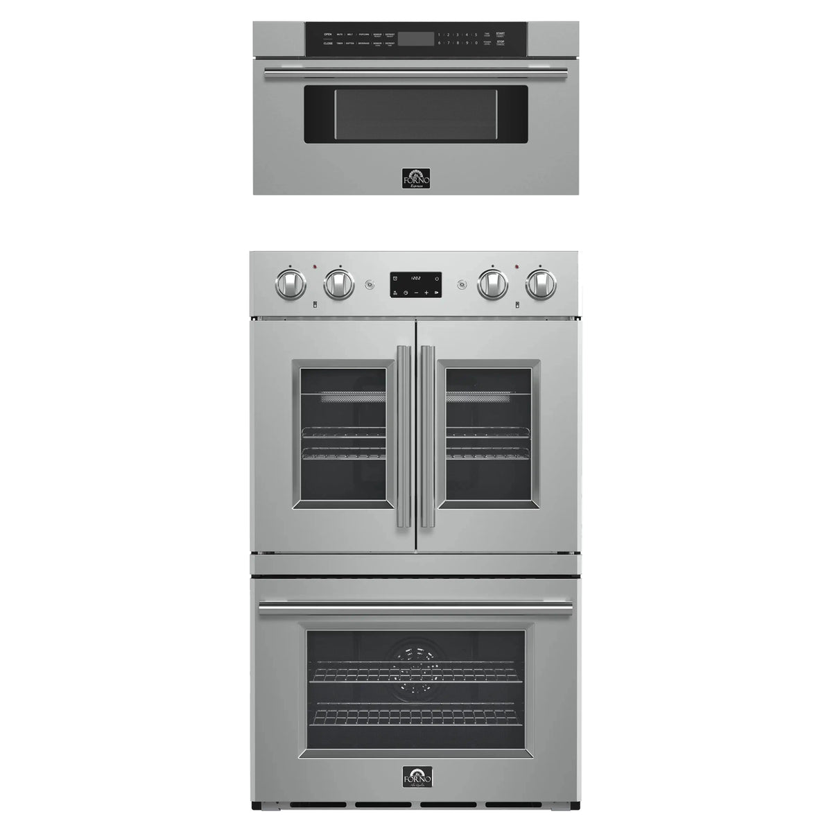 Forno 2-Piece Appliance Package - 30-Inch Asti French Door Double Electric Wall Oven & 30-Inch Microwave Drawer in Stainless Steel