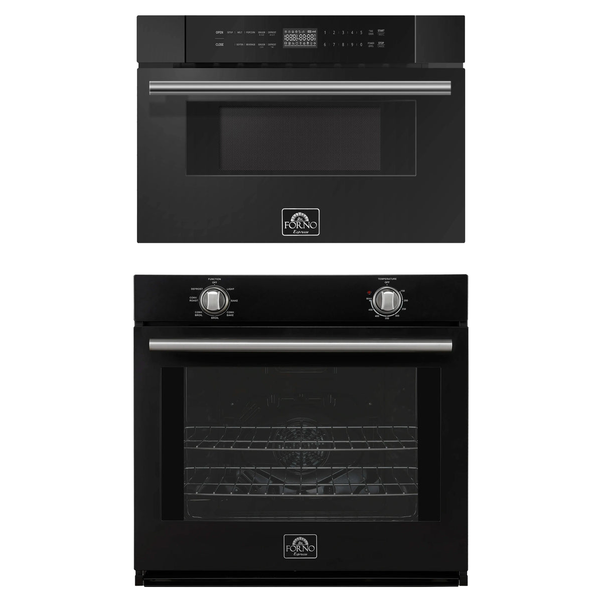 Forno 2-Piece Appliance Package - 30-Inch Vomero Wall Oven & 30-Inch Microwave Drawer in Black with Stainless Steel Trim