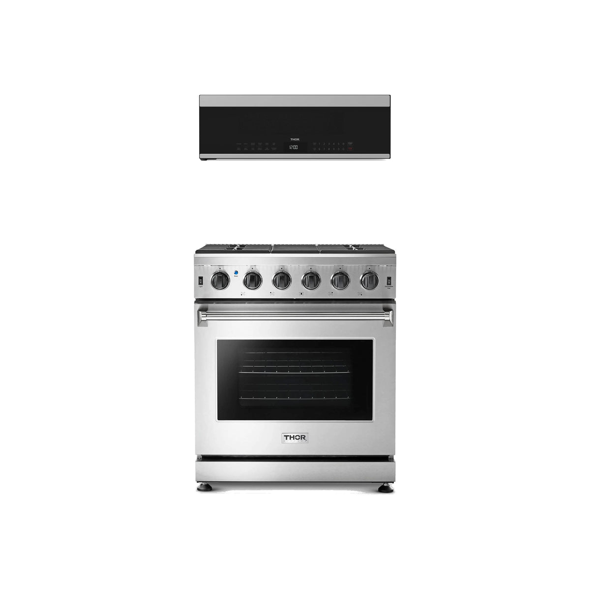 Thor Kitchen 2-Piece Appliance Package - 30-Inch Natural Gas Range & Over-the-Range Microwave in Stainless Steel