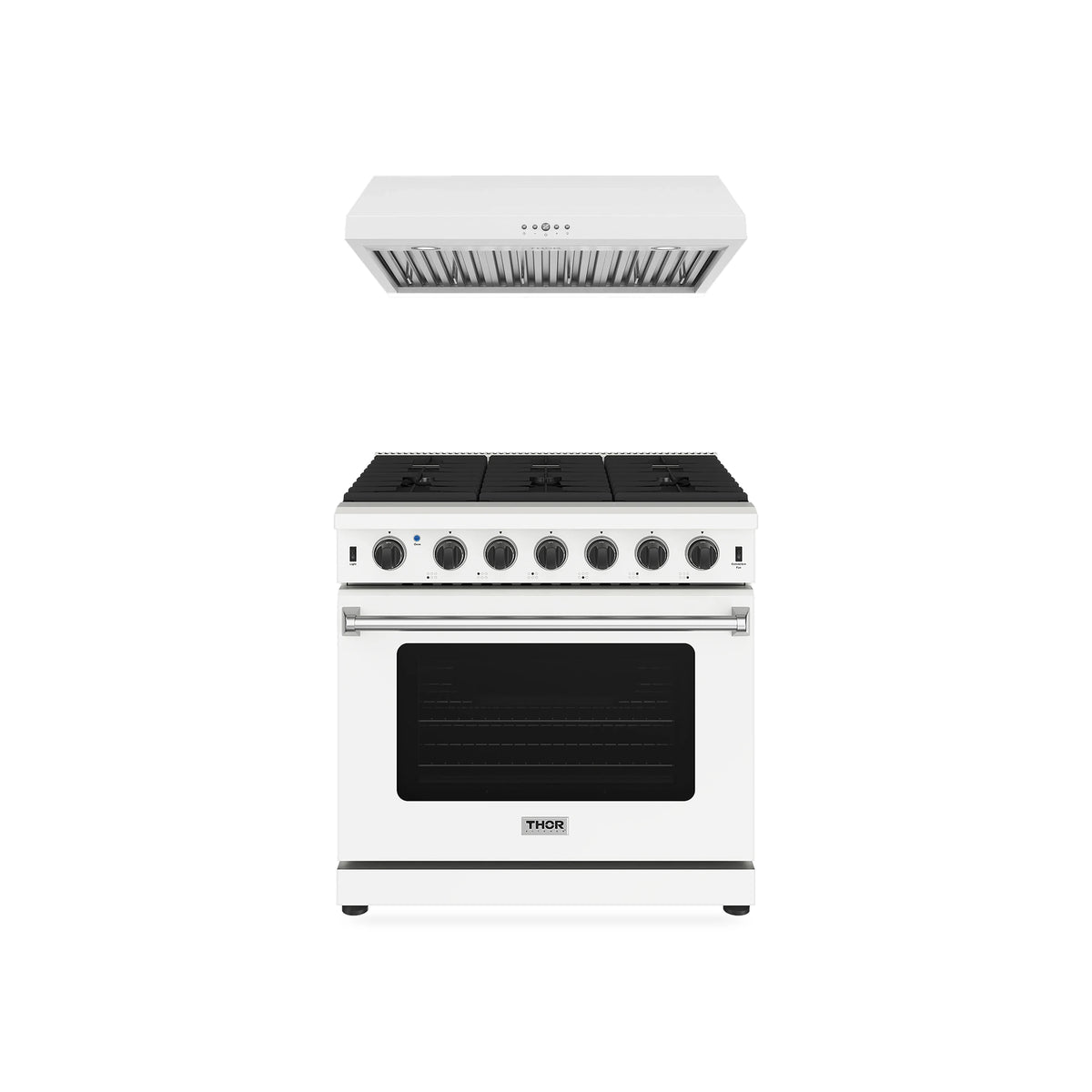 Thor Kitchen 2-Piece Appliance Package - 36-Inch Natural Gas Range & Under Cabinet Hood in White