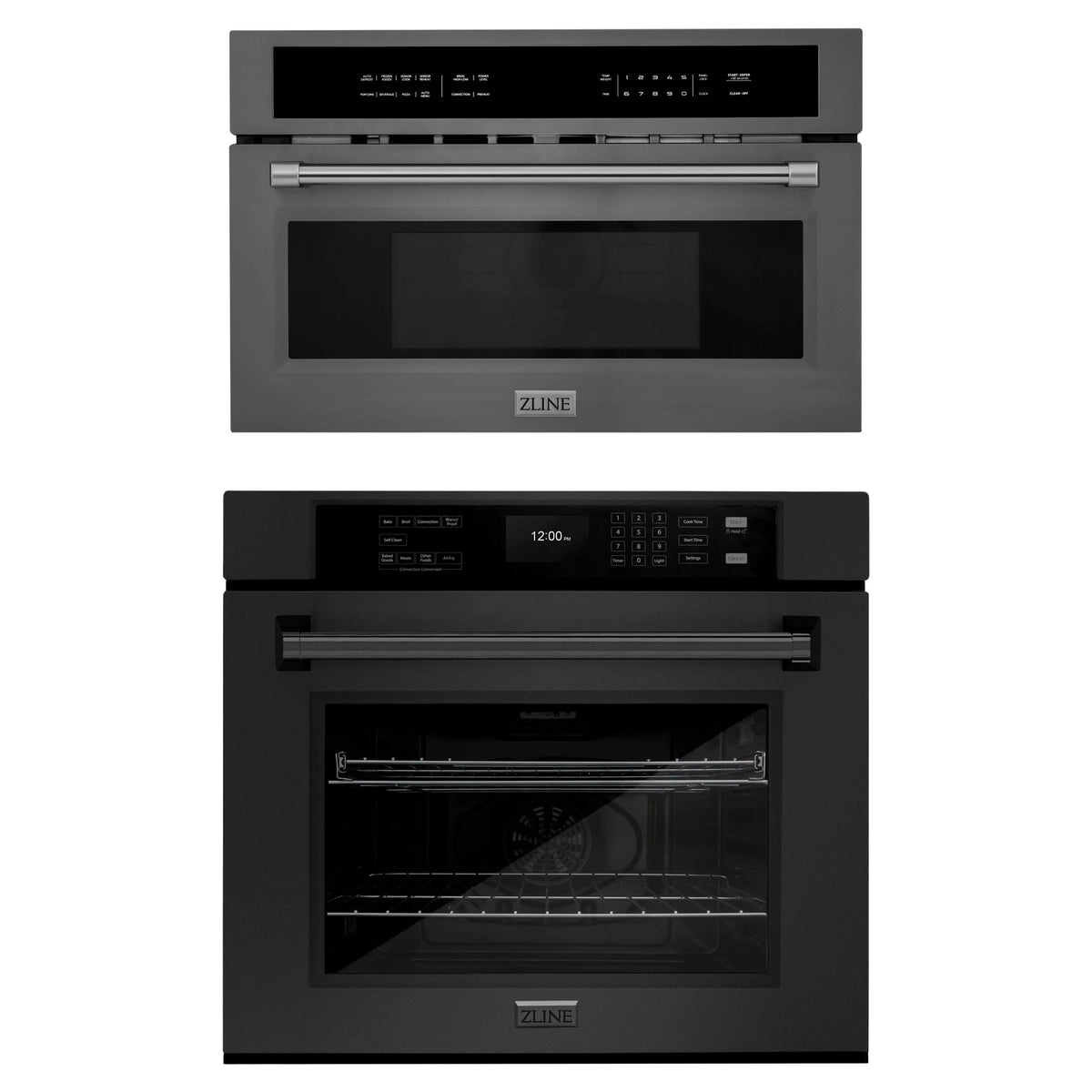 ZLINE 2-Piece Appliance Package - 30-inch Electric Wall Oven with Self-Clean and 30-inch Build-In Microwave Oven in Black Stainless Steel