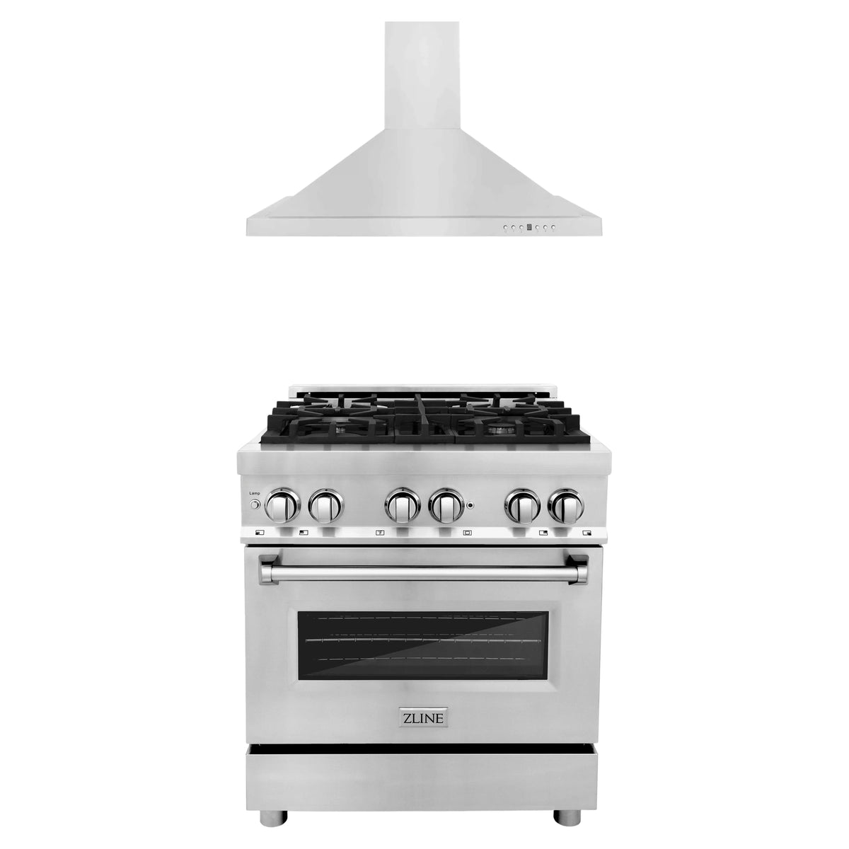 ZLINE 2-Piece Appliance Package - 30-inch Dual Fuel Range and Convertible Wall Mount Range Hood in Stainless Steel