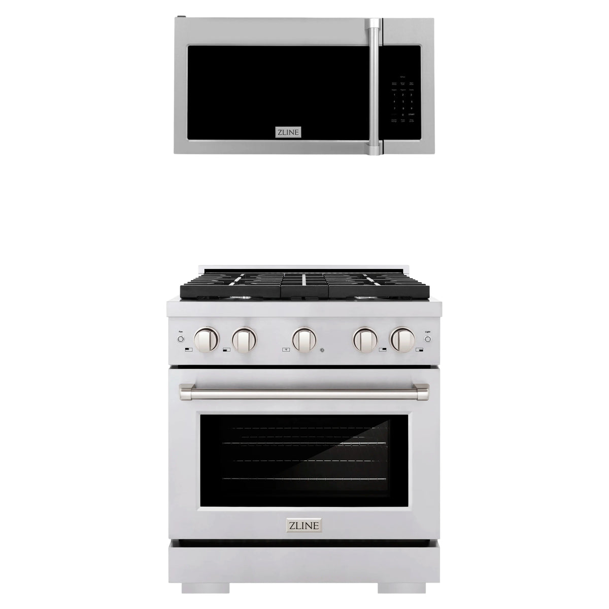 ZLINE 2-Piece Appliance Package - 30-Inch Paramount Dual Fuel Range & Over-the-Range Microwave in Stainless Steel