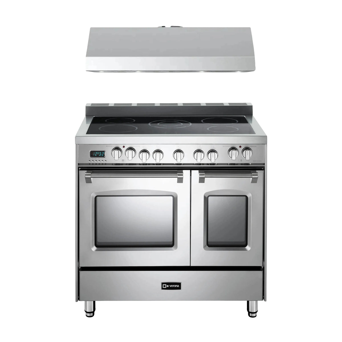 Stainless steel double-oven electric range with cooktop and under-hood