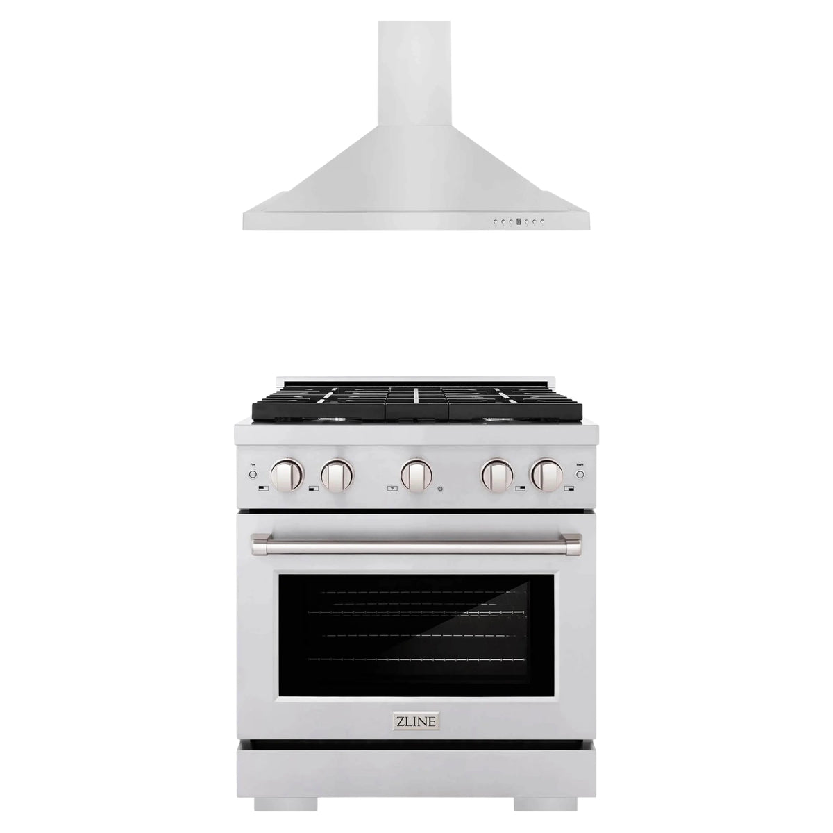 ZLINE 2-Piece Appliance Package - 30-inch Gas Range & Convertible Vent Range Hood in Stainless Steel