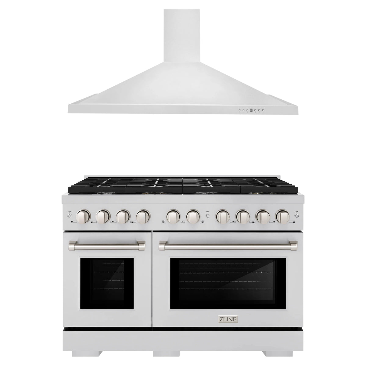 ZLINE 2-Piece Appliance Package - 48-inch Gas Range & Convertible Vent Hood in Stainless Steel
