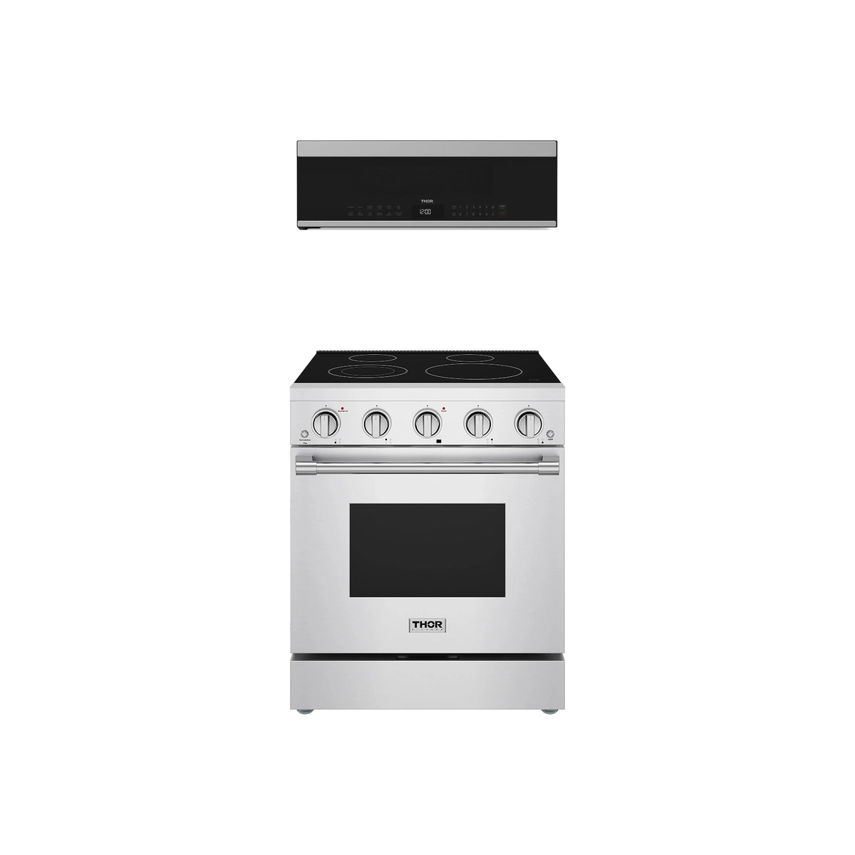 Thor Kitchen 2-Piece Appliance Package - 30-Inch Electric Range & Over-the-Range Microwave in Stainless Steel
