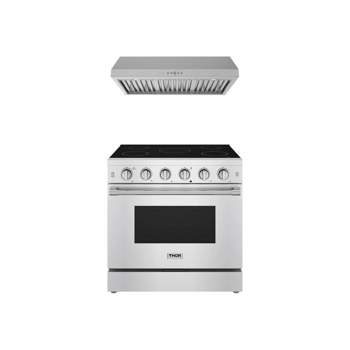 Thor Kitchen 2-Piece Appliance Package - 36-Inch Electric Range & Under Cabinet Hood in Stainless Steel