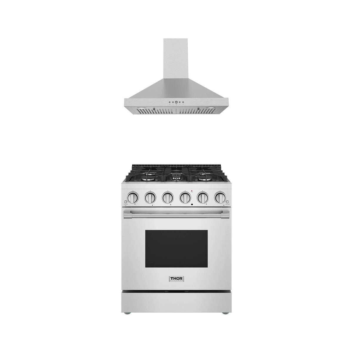 Thor Kitchen 2-Piece Appliance Package - 30-Inch Natural Gas Range & Wall Mount Hood in Stainless Steel