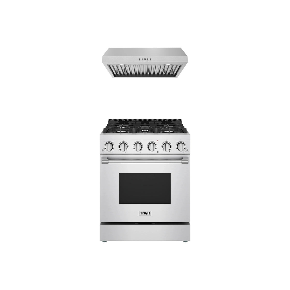 Thor Kitchen 2-Piece Appliance Package - 30-Inch Propane Gas Range & Under Cabinet Hood in Stainless Steel