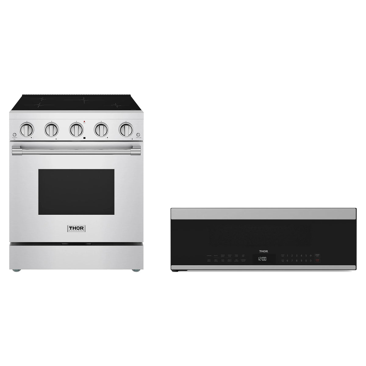 Thor Kitchen 2-Piece Appliance Package - 30-Inch Induction Range & Over-the-Range Microwave in Stainless Steel