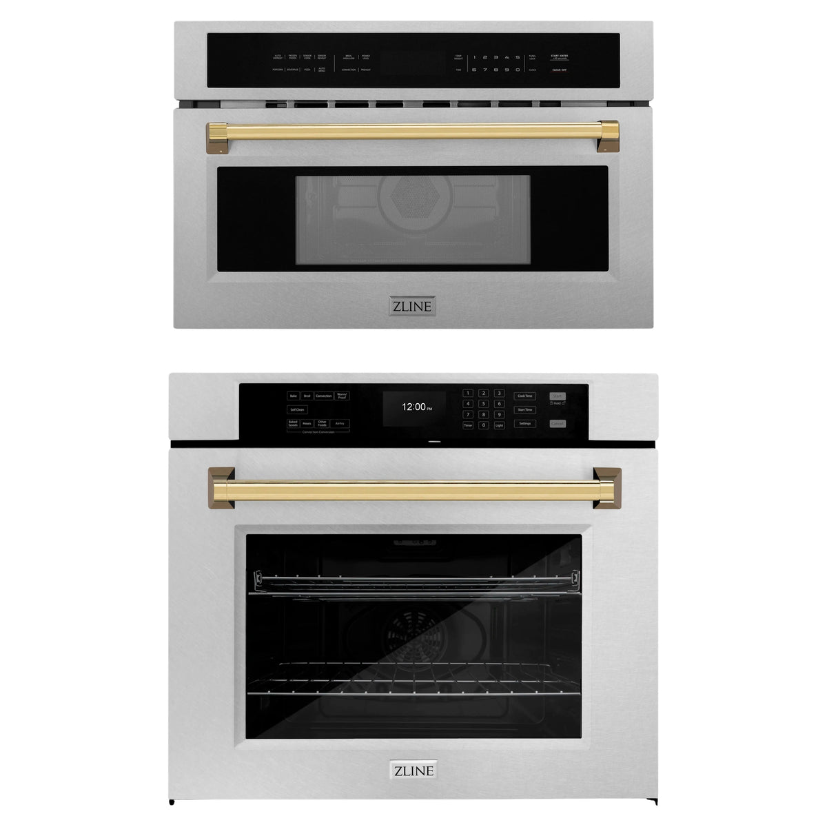 ZLINE Autograph Edition 2-Piece Appliance Package - 30-Inch Single Wall Oven with Self-Clean and 30-inch Built-In Microwave Oven in Satin Stainless Steel with Gold Trim