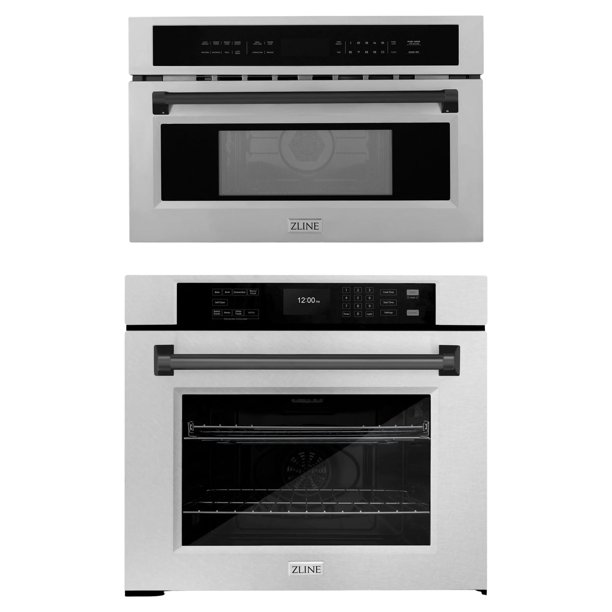ZLINE Autograph Edition 2-Piece Appliance Package - 30-Inch Single Wall Oven with Self-Clean and 30-inch Built-In Microwave Oven in Satin Stainless Steel with Matte Black Trim