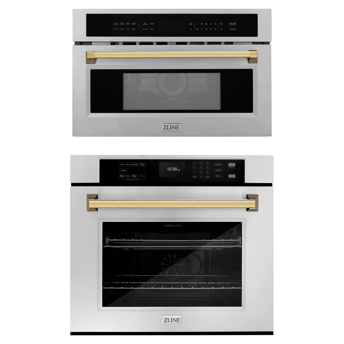 ZLINE Autograph Edition 2-Piece Appliance Package - 30-Inch Single Wall Oven with Self-Clean and 30-inch Built-In Microwave Oven in Stainless Steel with Gold Trim