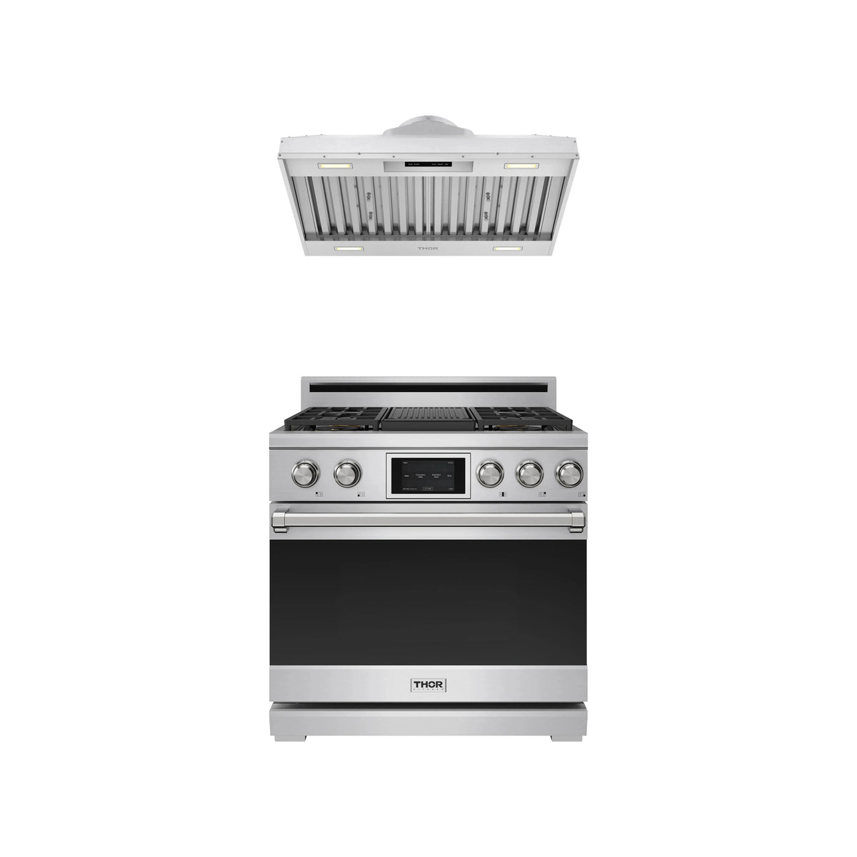 Thor Kitchen 2-Piece Appliance Package - 36-Inch Dual Fuel Range & Hood Insert in Stainless Steel