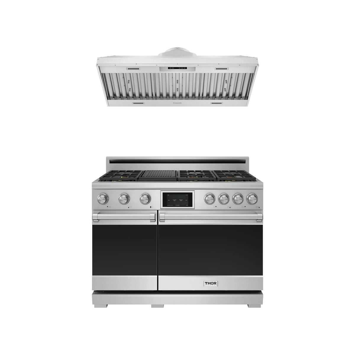 Thor Kitchen 2-Piece Appliance Package - 48-Inch Dual Fuel Range & Hood Insert in Stainless Steel