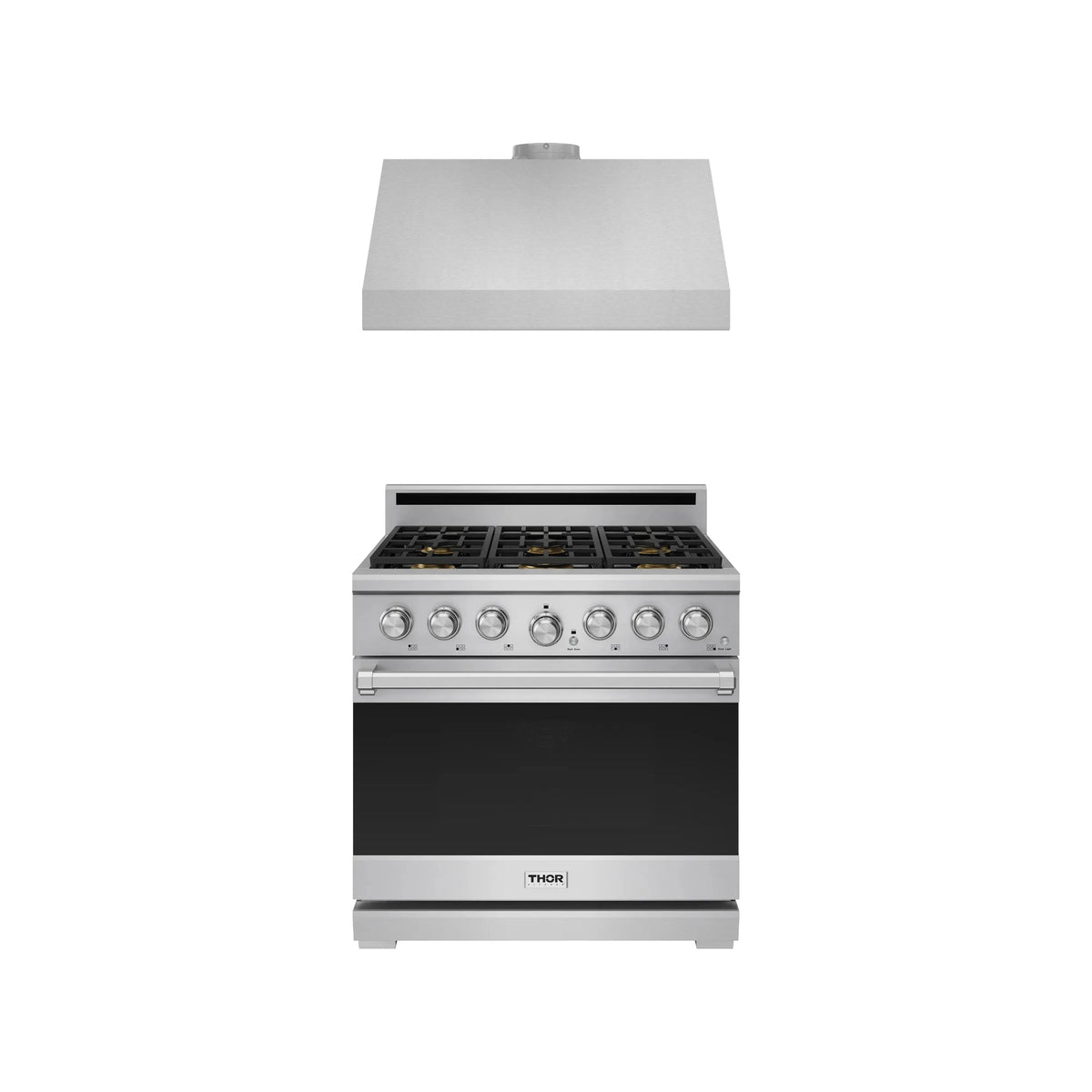 Thor Kitchen 2-Piece Appliance Package - 36-Inch Natural Gas Range & Under Cabinet Hood in Stainless Steel